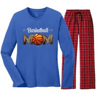 Basketball Mom Leopard Funny Ball Mom MotherS Day Mommy Women's Long Sleeve Flannel Pajama Set 