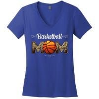 Basketball Mom Leopard Funny Ball Mom MotherS Day Mommy Women's V-Neck T-Shirt