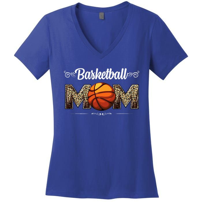 Basketball Mom Leopard Funny Ball Mom MotherS Day Mommy Women's V-Neck T-Shirt