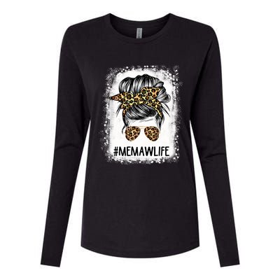 Bleached Memaw Life Leopard Messy Bun Mothers Day Meaningful Gift Womens Cotton Relaxed Long Sleeve T-Shirt