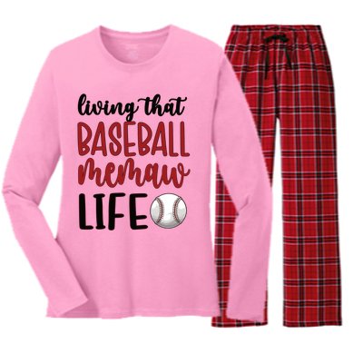 Baseball Memaw Life Baseball Grandma Memaw Gift Women's Long Sleeve Flannel Pajama Set 