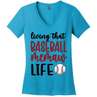 Baseball Memaw Life Baseball Grandma Memaw Gift Women's V-Neck T-Shirt