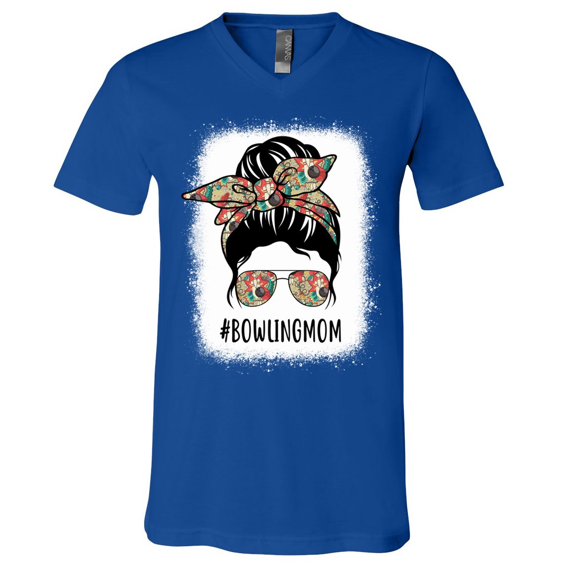Bowling Mom Life Messy Bun Hair Bleached Great Gift V-Neck T-Shirt