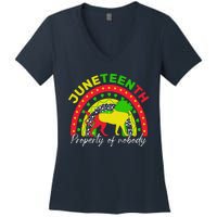 Boho Melanin Lion Black Juneteenth Property Of Nobody 1865 Women's V-Neck T-Shirt