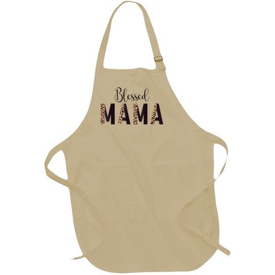 Blessed Mama Leopard Print Mom Thanksgiving Mothers Day Full-Length Apron With Pockets