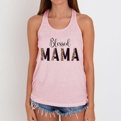 Blessed Mama Leopard Print Mom Thanksgiving Mothers Day Women's Knotted Racerback Tank