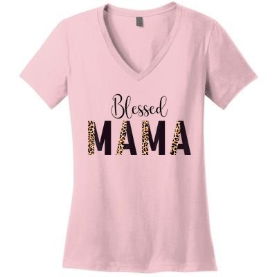 Blessed Mama Leopard Print Mom Thanksgiving Mothers Day Women's V-Neck T-Shirt