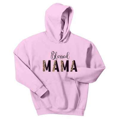 Blessed Mama Leopard Print Mom Thanksgiving Mothers Day Kids Hoodie