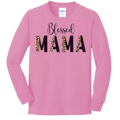 Blessed Mama Leopard Print Mom Thanksgiving Mothers Day Kids Long Sleeve Shirt