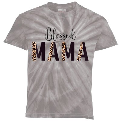 Blessed Mama Leopard Print Mom Thanksgiving Mothers Day Kids Tie-Dye T-Shirt