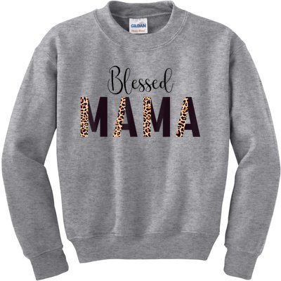 Blessed Mama Leopard Print Mom Thanksgiving Mothers Day Kids Sweatshirt