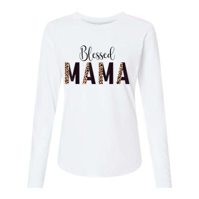 Blessed Mama Leopard Print Mom Thanksgiving Mothers Day Womens Cotton Relaxed Long Sleeve T-Shirt