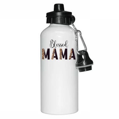 Blessed Mama Leopard Print Mom Thanksgiving Mothers Day Aluminum Water Bottle