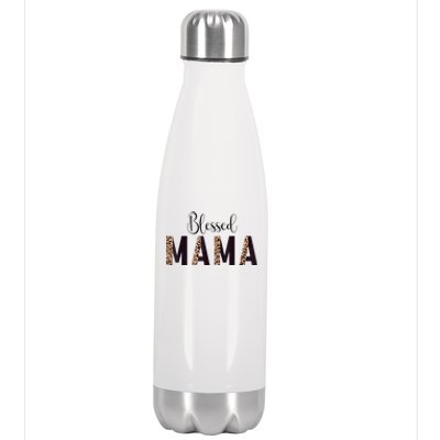 Blessed Mama Leopard Print Mom Thanksgiving Mothers Day Stainless Steel Insulated Water Bottle