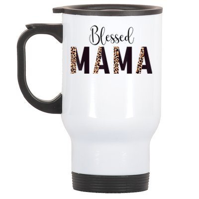 Blessed Mama Leopard Print Mom Thanksgiving Mothers Day Stainless Steel Travel Mug