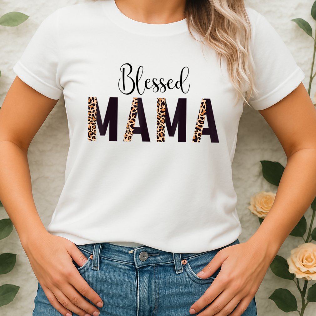 Blessed Mama Leopard Print Mom Thanksgiving Mothers Day Womens T-Shirt