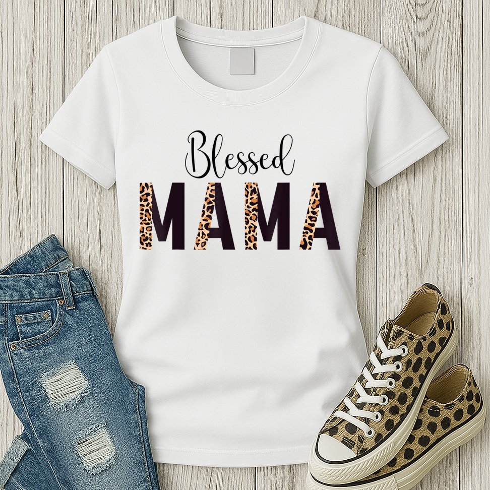 Blessed Mama Leopard Print Mom Thanksgiving Mothers Day Womens T-Shirt