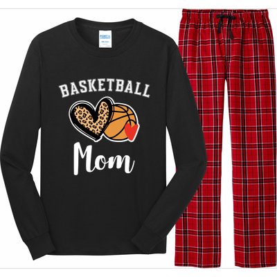 Basketball Mom Leopard Heart Gift Long Sleeve Pajama Set