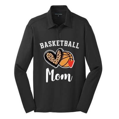 Basketball Mom Leopard Heart Gift Silk Touch Performance Long Sleeve Polo