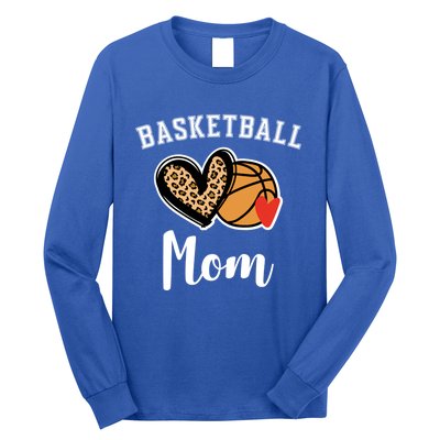 Basketball Mom Leopard Heart Gift Long Sleeve Shirt