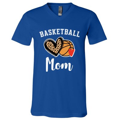 Basketball Mom Leopard Heart Gift V-Neck T-Shirt