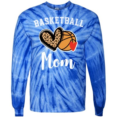 Basketball Mom Leopard Heart Gift Tie-Dye Long Sleeve Shirt