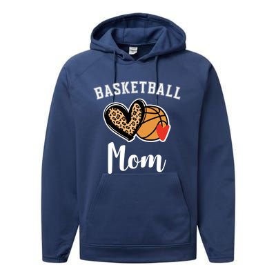 Basketball Mom Leopard Heart Gift Performance Fleece Hoodie