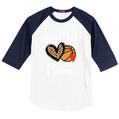 Basketball Mom Leopard Heart Gift Baseball Sleeve Shirt