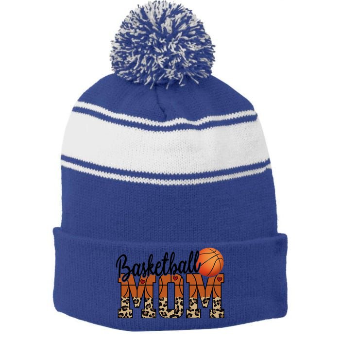 Basketball Mom Leopard Letters Design Cute Gift Stripe Pom Pom Beanie