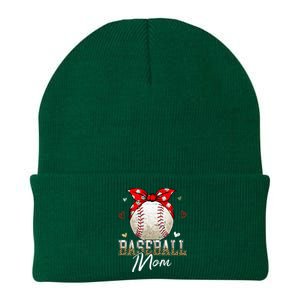 Baseball Mom Leopard Messy Bun Game Day Mothers Day Knit Cap Winter Beanie