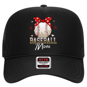 Baseball Mom Leopard Messy Bun Game Day Mothers Day High Crown Mesh Back Trucker Hat