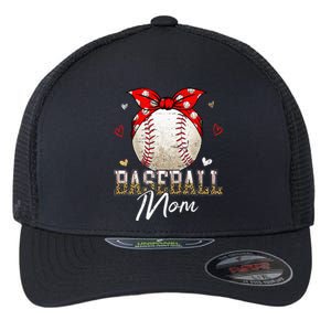 Baseball Mom Leopard Messy Bun Game Day Mothers Day Flexfit Unipanel Trucker Cap