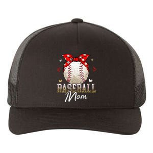 Baseball Mom Leopard Messy Bun Game Day Mothers Day Yupoong Adult 5-Panel Trucker Hat