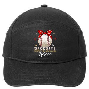 Baseball Mom Leopard Messy Bun Game Day Mothers Day 7-Panel Snapback Hat