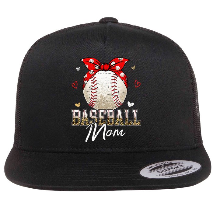 Baseball Mom Leopard Messy Bun Game Day Mothers Day Flat Bill Trucker Hat