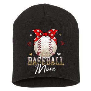 Baseball Mom Leopard Messy Bun Game Day Mothers Day Short Acrylic Beanie