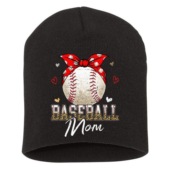 Baseball Mom Leopard Messy Bun Game Day Mothers Day Short Acrylic Beanie