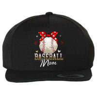 Baseball Mom Leopard Messy Bun Game Day Mothers Day Wool Snapback Cap