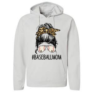 Baseball Mom Leopard Messy Bun Mother's Day Performance Fleece Hoodie