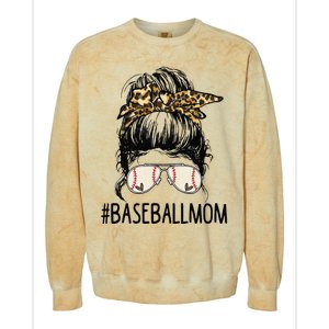 Baseball Mom Leopard Messy Bun Mother's Day Colorblast Crewneck Sweatshirt