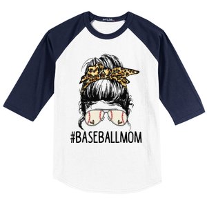 Baseball Mom Leopard Messy Bun Mother's Day Baseball Sleeve Shirt