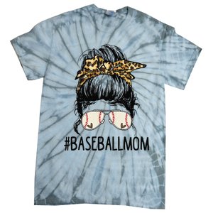 Baseball Mom Leopard Messy Bun Mother's Day Tie-Dye T-Shirt