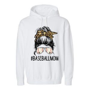 Baseball Mom Leopard Messy Bun Mother's Day Garment-Dyed Fleece Hoodie