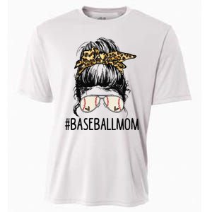 Baseball Mom Leopard Messy Bun Mother's Day Cooling Performance Crew T-Shirt