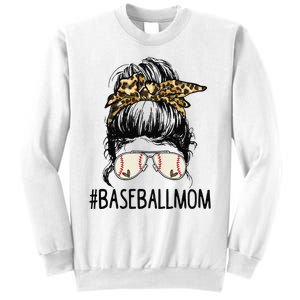 Baseball Mom Leopard Messy Bun Mother's Day Sweatshirt