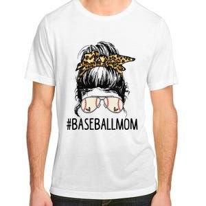 Baseball Mom Leopard Messy Bun Mother's Day Adult ChromaSoft Performance T-Shirt