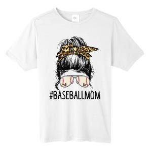 Baseball Mom Leopard Messy Bun Mother's Day Tall Fusion ChromaSoft Performance T-Shirt