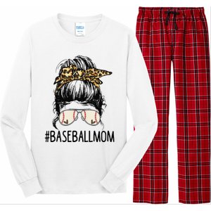 Baseball Mom Leopard Messy Bun Mother's Day Long Sleeve Pajama Set