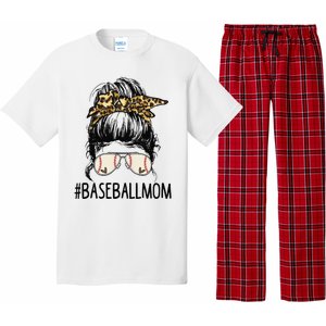 Baseball Mom Leopard Messy Bun Mother's Day Pajama Set