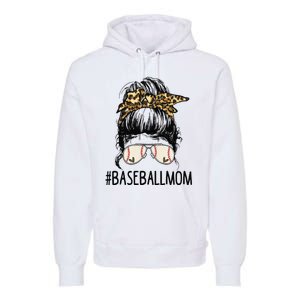 Baseball Mom Leopard Messy Bun Mother's Day Premium Hoodie